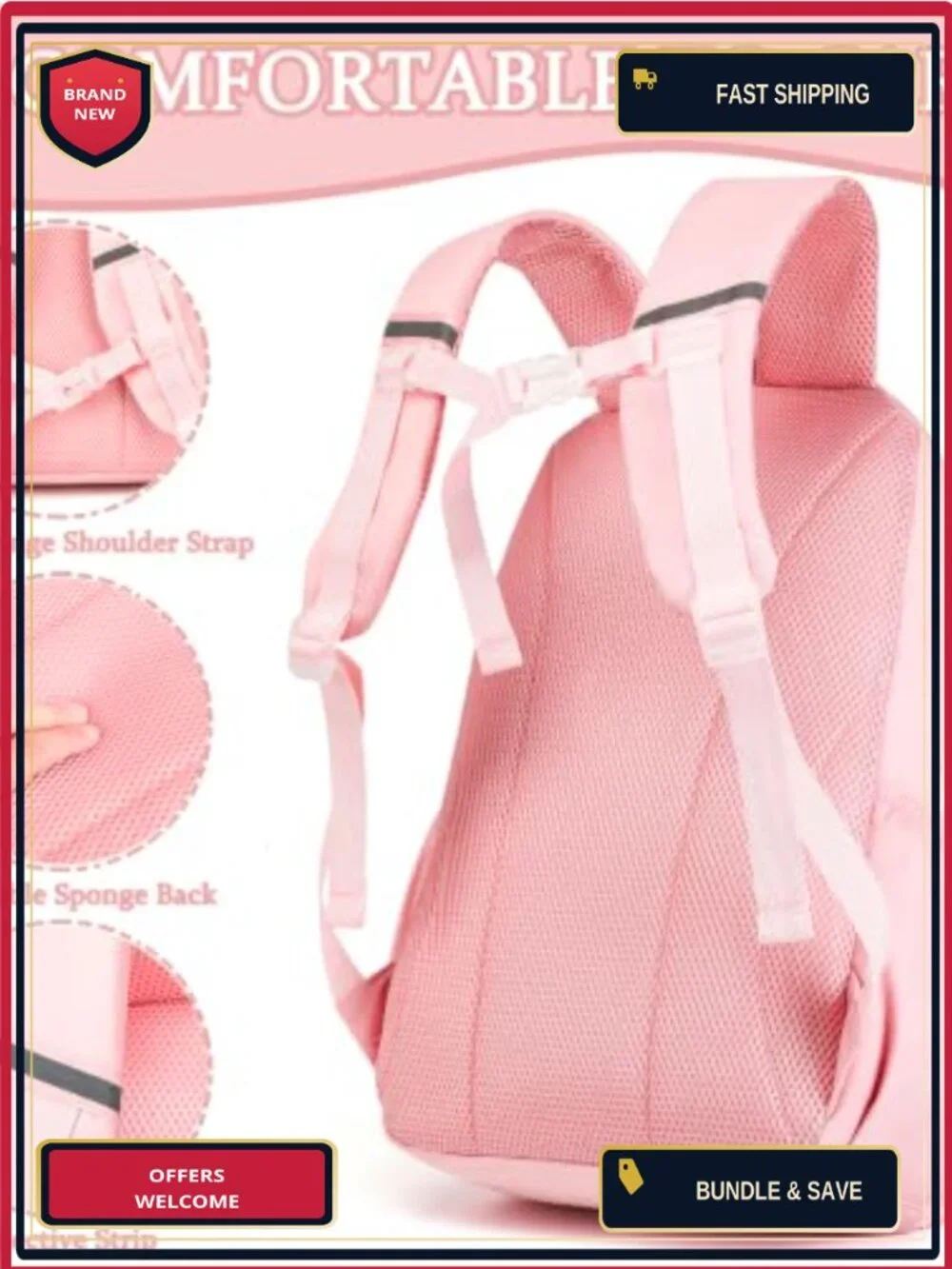 Girls Backpack Set with Lunch Box and Pencil Case, Waterproof Nylon, for School